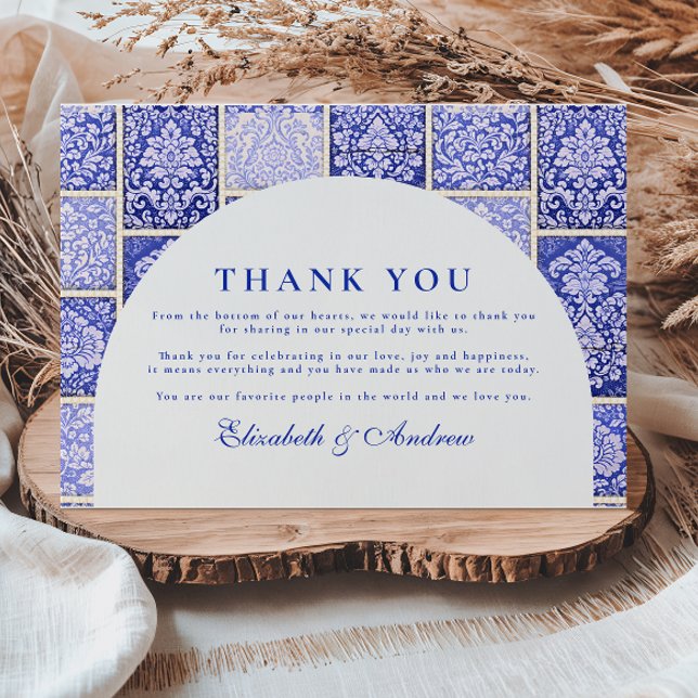 Cartão De Agradecimento Classic Blue Porcelain Patchwork Wedding (Criador carregado)