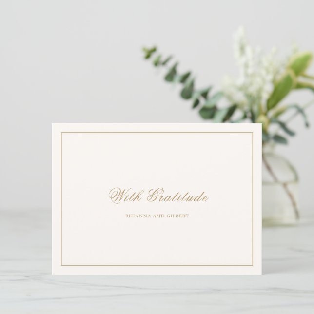Cartão De Agradecimento Classic Border Ivory and Gold Timeless Wedding (Em pé/Frente)