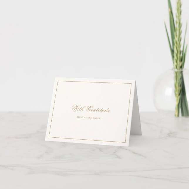 Cartão De Agradecimento Classic Border Ivory and Gold Timeless Wedding (Frente)