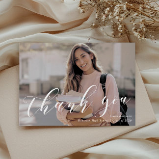 Cartão De Agradecimento Classic Calligraphy Graduation Photo