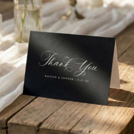 Cartão De Agradecimento Classic Elegant Black and White Wedding
