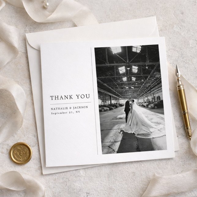 Cartão De Agradecimento Classic Formal Wedding Photo Square Thank You Card (Criador carregado)