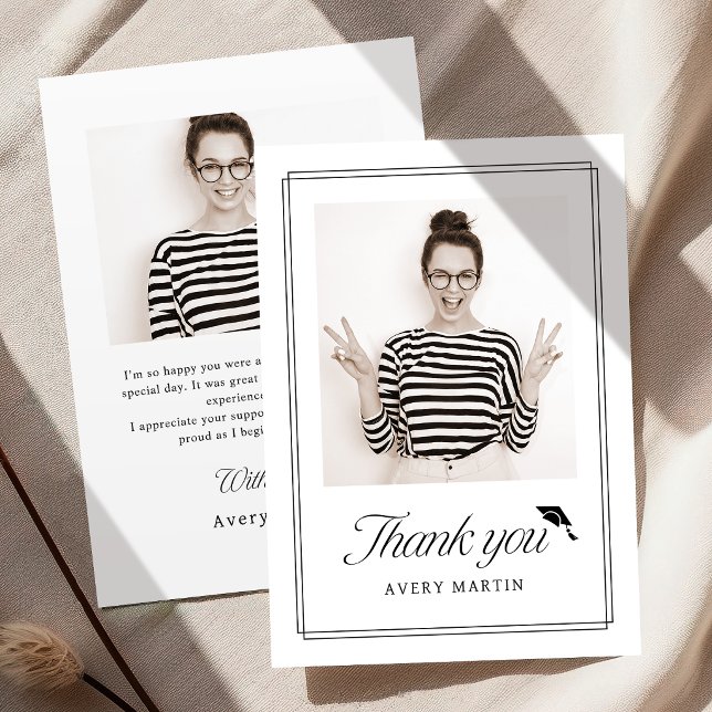 Cartão De Agradecimento Classic Framed Elegant Script Photo Graduation (Classic Framed Elegant Script Photo Graduation Thank You Card)