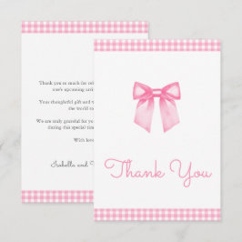 Cartão De Agradecimento Classic Gingham Pink Bow Baby Shower