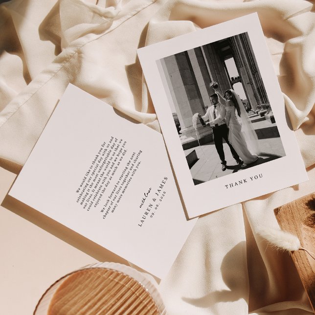 Cartão De Agradecimento Classic Minimal Wedding Photo Thank You Card (Criador carregado)