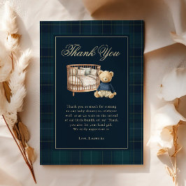 Cartão De Agradecimento Classic Plaid Polo Teddy Bear Baby Shower