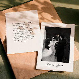 Cartão De Agradecimento Classic Script Wedding Photo Thank You Card