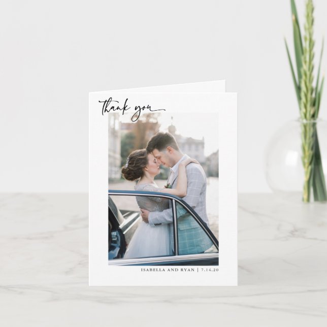 Cartão De Agradecimento Classic Wedding Calligraphy Photo Thank You Card (Frente)