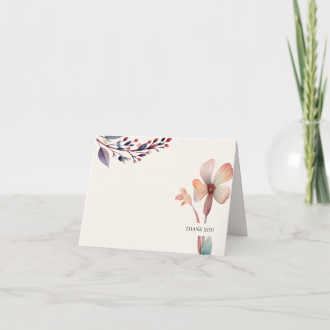 Cartão De Agradecimento Clássica Azul de Cores Aquáticas Folha Floral (Frente)