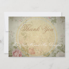 Cartão De Agradecimento Clássica Elegante Vintage Rosas Rosa Watercolor