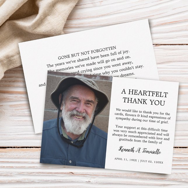 Cartão De Agradecimento Clássica Foto Sentimental de Funeral (Classic Funeral Heartfelt Photo Thank You Card)