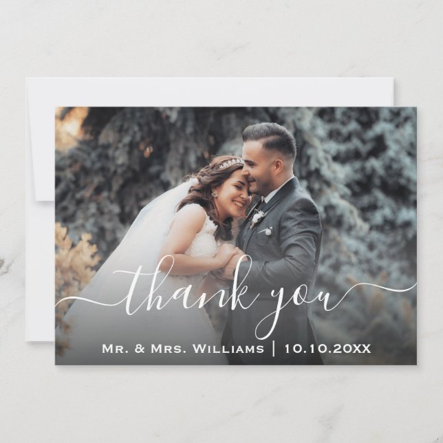 Cartão De Agradecimento Clássica Trendy Chic Wedding Foto Noiva E Groom (Frente)