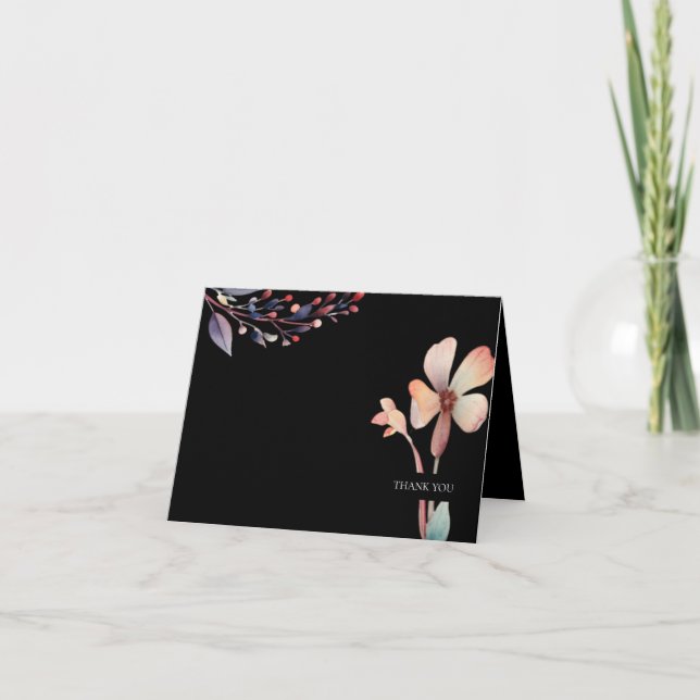 Cartão De Agradecimento Clássico Azul Aquarela Folhas Florais (Frente)