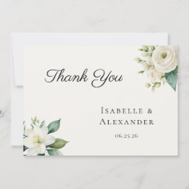 Cartão De Agradecimento Clássico Botânico de Aquarela de Floral Branco de