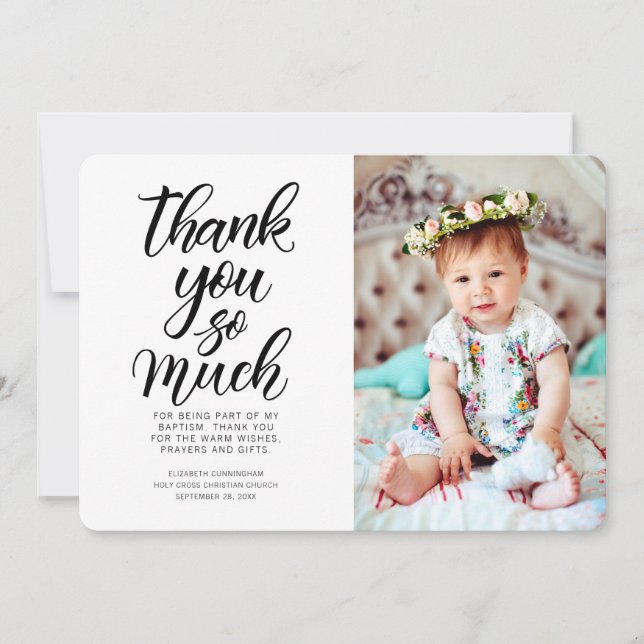 Cartão De Agradecimento Clássico caligrafia Foto Baptismo Obrigado (Frente)
