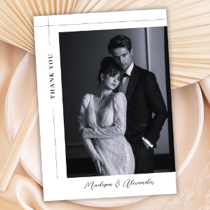 Cartão De Agradecimento Clássico Casamento com Foto Preto e Branco Minimal