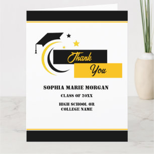 Cartão De Agradecimento Clássico de Graduação Branco Preto Amarelo