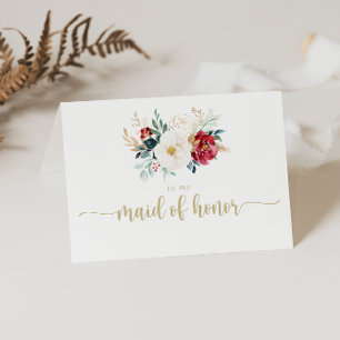 Cartão De Agradecimento Clássico Dourado Borgonha Branco Floral Noivado Fe