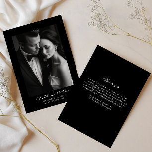 Cartão De Agradecimento Clássico Elegante Formal Preto Foto Casamento