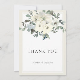 Cartão De Agradecimento Clássico Elegante Vintage Casamento Floral Creme
