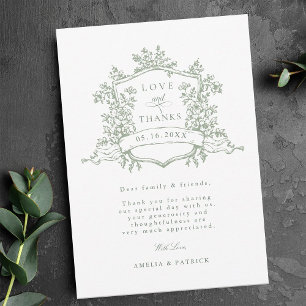 Cartão De Agradecimento Clássico Floral Crest Green - Foto de casamento ve