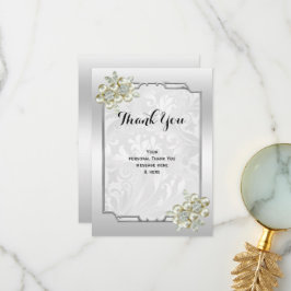 Cartão De Agradecimento Clássico Floral Gem, Silver Enquadrado