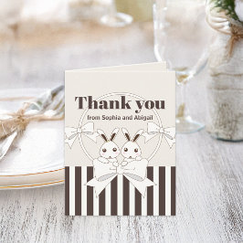 Cartão De Agradecimento Clássico Moderno Coelho Cartoon Dupla Menina