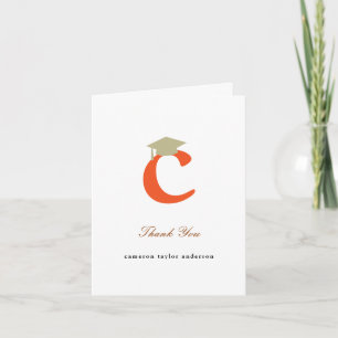 Cartão De Agradecimento Clássico Monograma C Boné de formatura Foto Modern