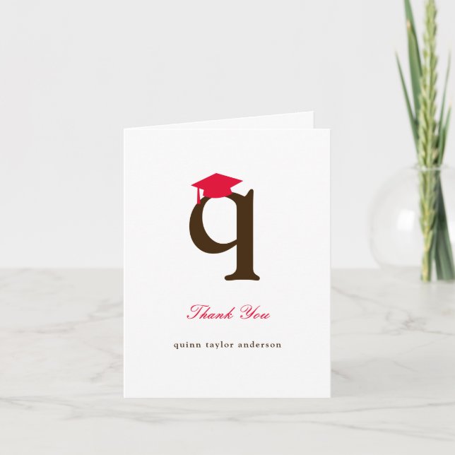 Cartão De Agradecimento Clássico Monograma Q Boné de formatura Fotografia  (Frente)