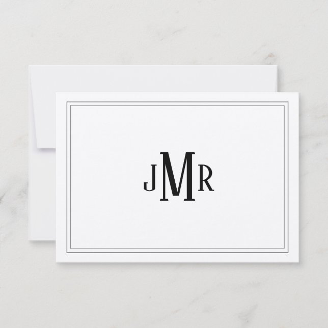 Cartão De Agradecimento Clássico preto e branco monogramado  (Frente)