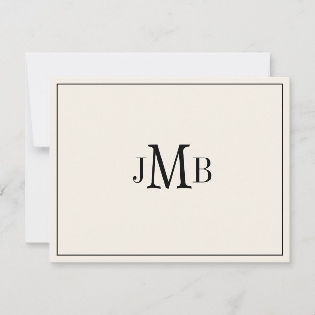 Cartão De Agradecimento Clássico Preto & Marfim Monogramado plano (Frente)