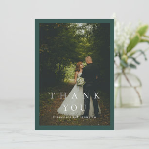 Cartão De Agradecimento Clássico Verde Esmeralda Simples Casamento Foto