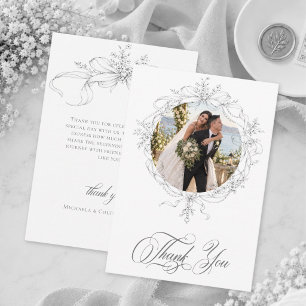 Cartão De Agradecimento Clássico Vintage Preto Floral Coroa Casamento Foto