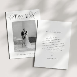 Cartão De Agradecimento Classy Old Money Script Black White Photo Wedding