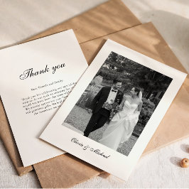 Cartão De Agradecimento Classy Script Photo Wedding Thank You