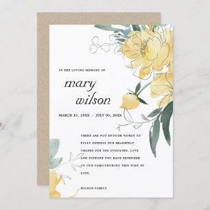 CARTÃO DE AGRADECIMENTO CLEAN AMARELO SINTOMA FLORAL VERDE MEMORIAL