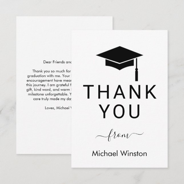 Cartão De Agradecimento Clean and Chic Graduation Thank You Card (Frente/Verso)