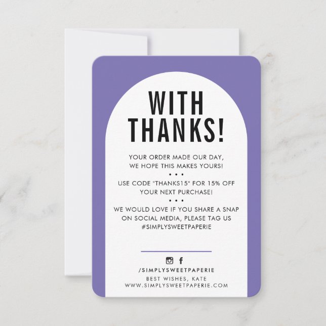 Cartão De Agradecimento CLIENTE AGRADEÇO A VOCÊ O moderno arco roxo preto (Frente)