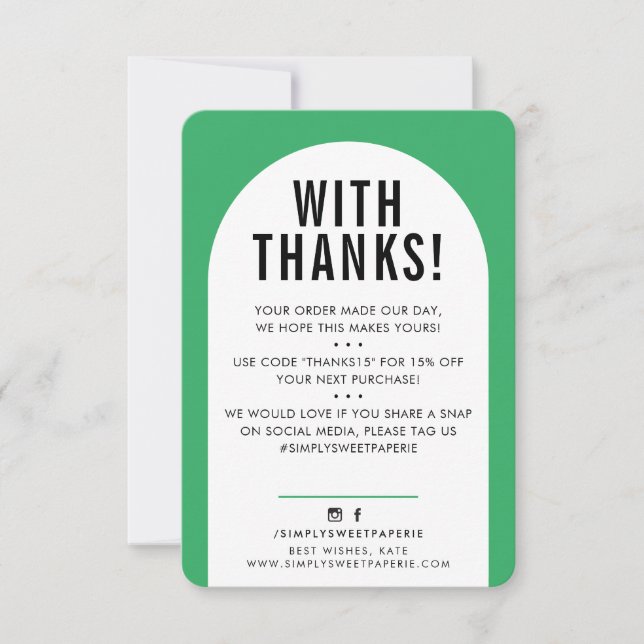 Cartão De Agradecimento CLIENTE AGRADEÇO A VOCÊ O moderno arco verde negro (Frente)