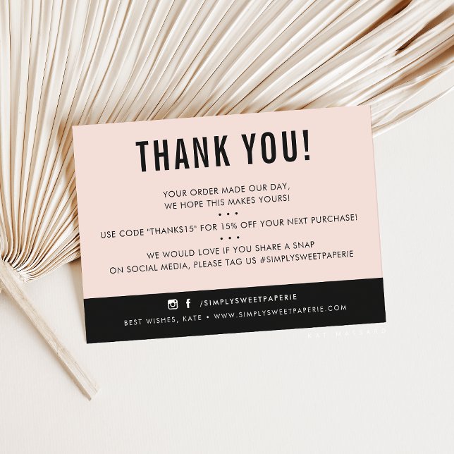 Cartão De Agradecimento CLIENTE OBRIGADO VOCÊ A PISCAR rosa-preto (Criador carregado)