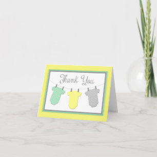 Cartão De Agradecimento Clothesline Yellow & Aqua Baby Shower Thank You