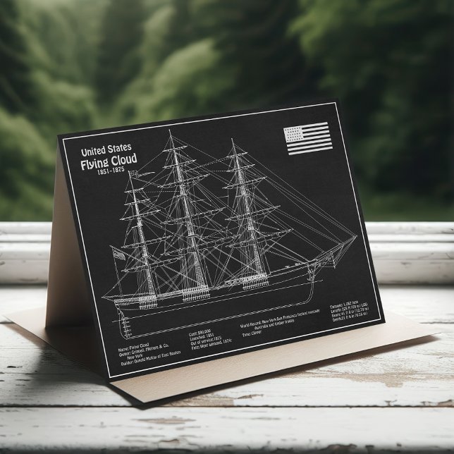 Cartão De Agradecimento Cloud Voadora de Entrega de Clipper - PD de Bluepr (Clipper Ship Flying Cloud - Blueprint PD. Thank You Card)