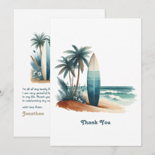 Cartão De Agradecimento Clube de Praia Retrô Prancha de Surf Costeira