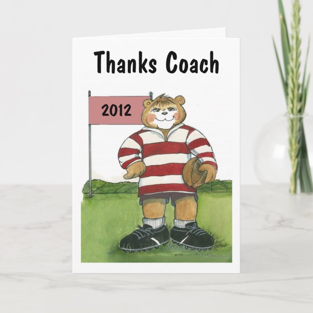 Cartão De Agradecimento Coach Thank You Card, Female Rugby Bear (Frente)