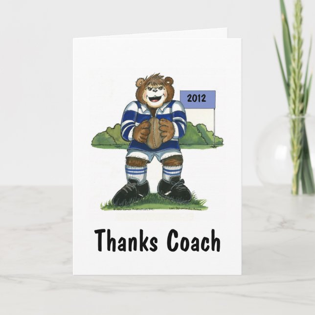 Cartão De Agradecimento Coach Thank You Card, Rugby Bear in Blue (Frente)