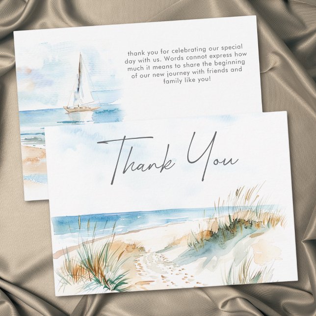 Cartão De Agradecimento Coastal Beach Modern Watercolor Wedding (Coastal Beach Modern Watercolor Wedding Thank You Card)