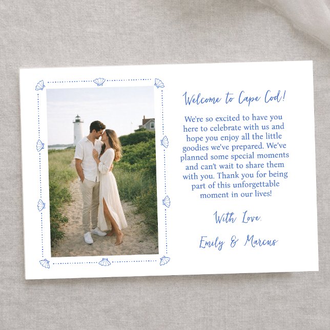 Cartão De Agradecimento Coastal Shell Wedding Welcome Bag Card with Photo (Criador carregado)