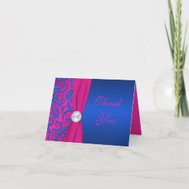 Cartão De Agradecimento Cobalt and Fuchsia Damask Thank You Note Card