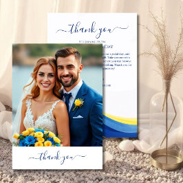 Cartão De Agradecimento Cobalt Blue and Yellow Photo Wedding Thank you