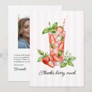Cartão De Agradecimento Cocktail Elegante de Morango Muito Obrigado Fruta